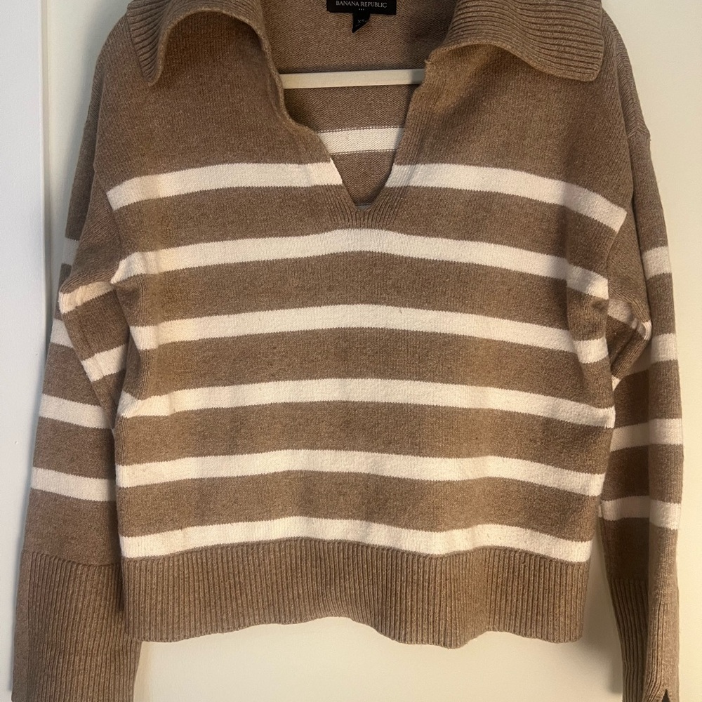 Banana Republic Polo Beige Stripe Sweater